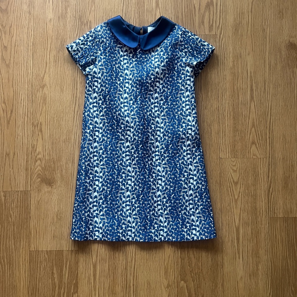 Charabia Blue and White Patterned Dress with Peter Pan Collar